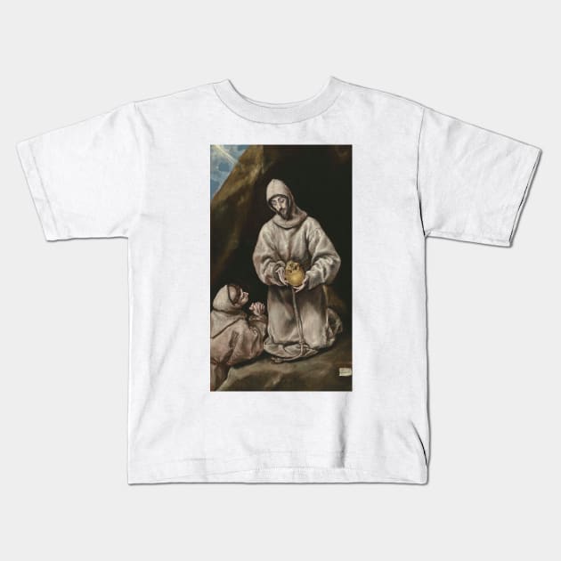 Saint Francis and Brother Leo in Meditation by El Greco Kids T-Shirt by Classic Art Stall